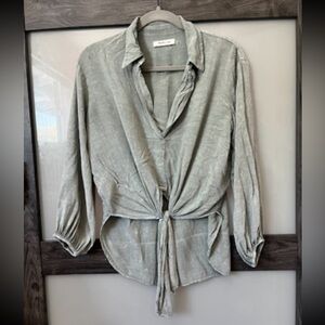 Mustard Seed Green Tie Front 3/4 Sleeve Blouse
